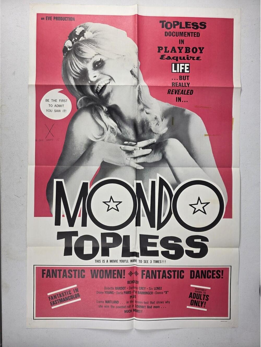 MONDO TOPLESS ~ 1SH ORIGINAL RUSS MEYER BOOBS MOVIE POSTER 1966 Sexploitation